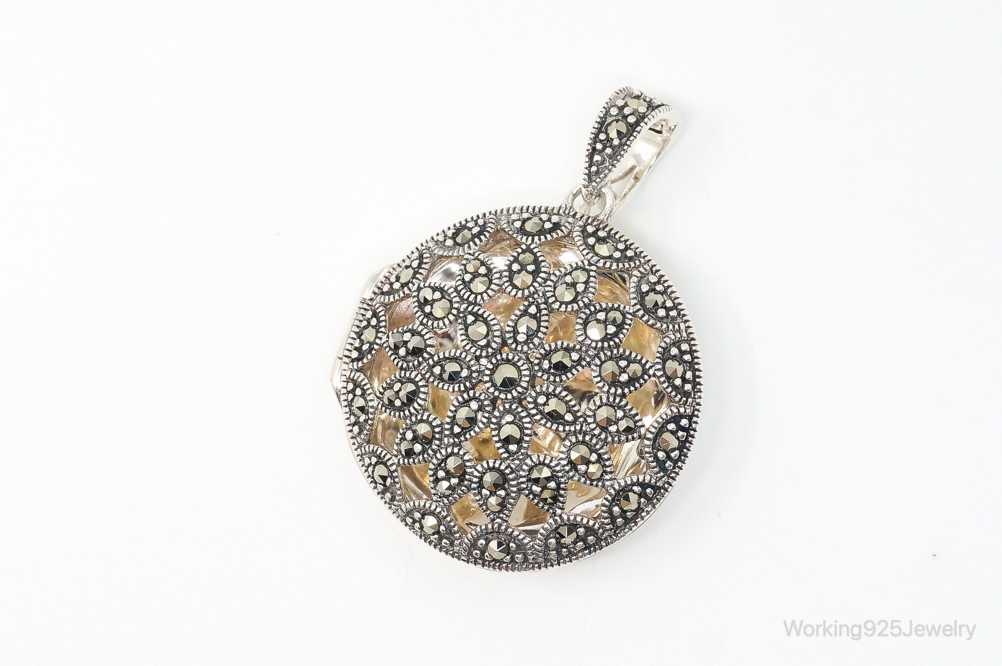 Vintage Marcasite Art Deco Cut Out Locket Sterling Silver Pendant
