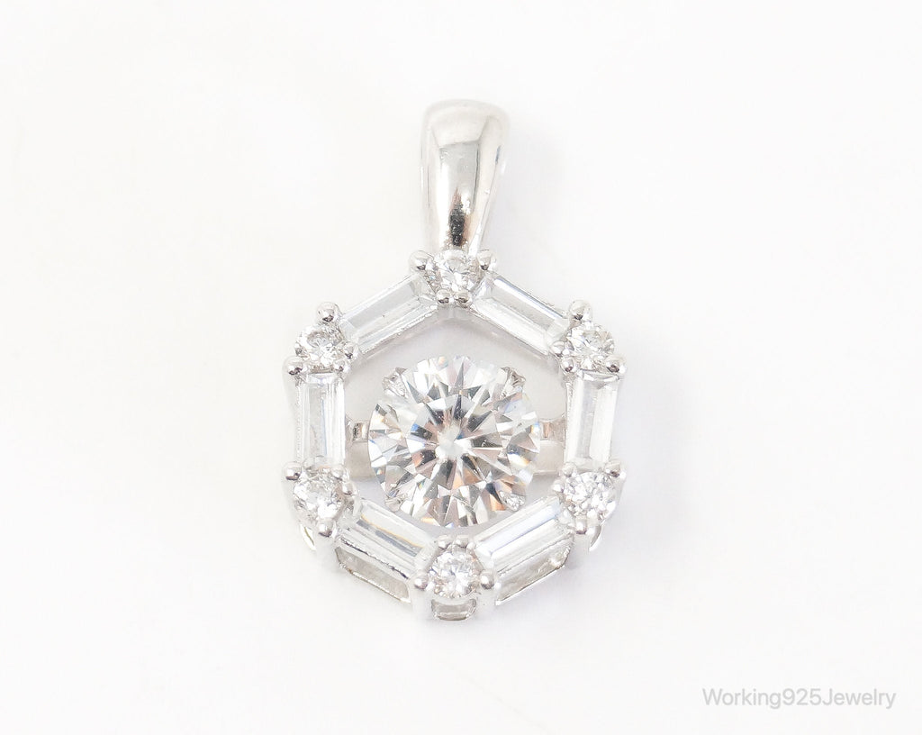 Vintage Art Deco Cubic Zirconia Sterling Silver Necklace Pendant