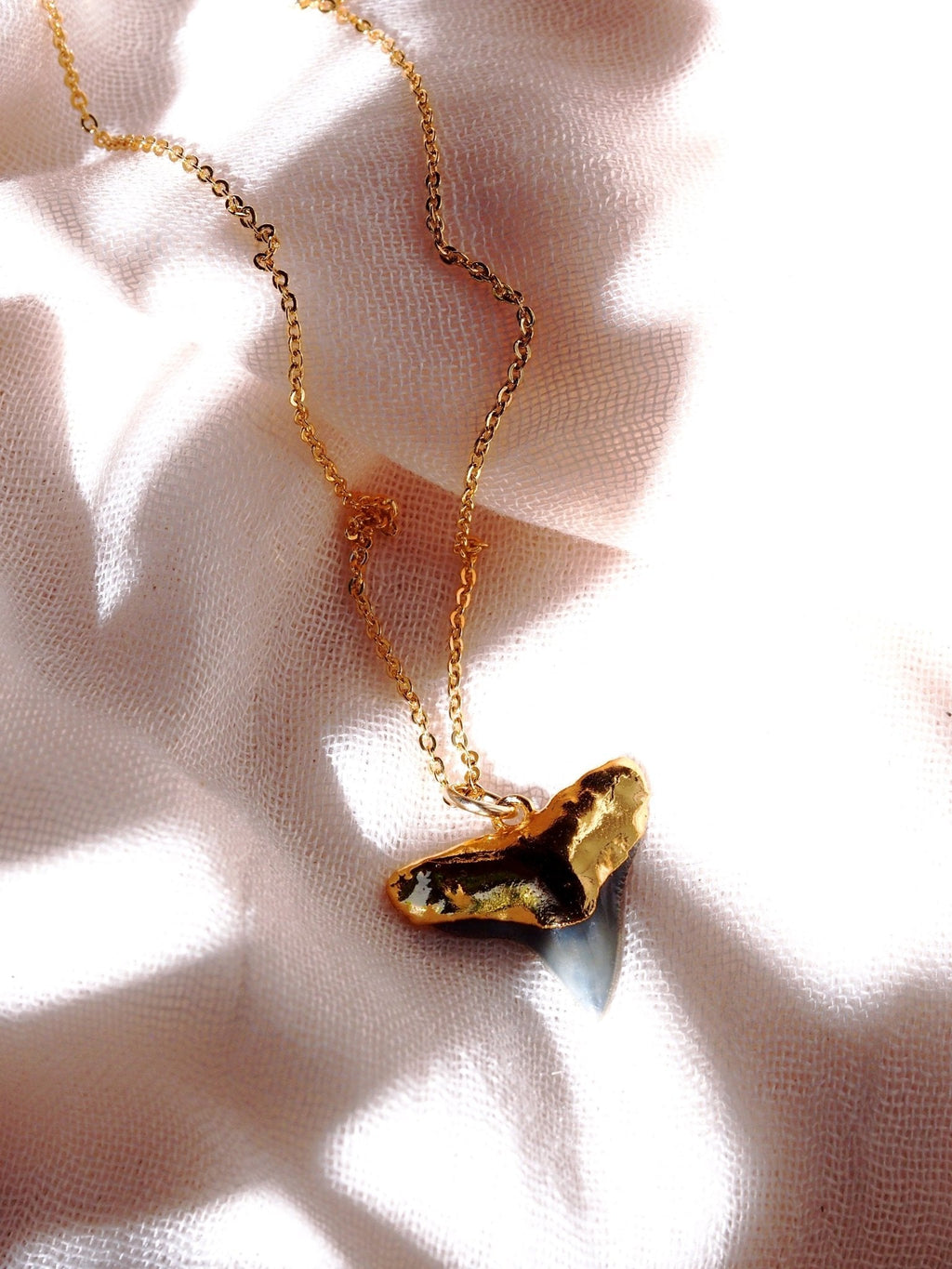 Black Gold Dipped Shark Tooth Necklace - Mano Niho Kahi Black