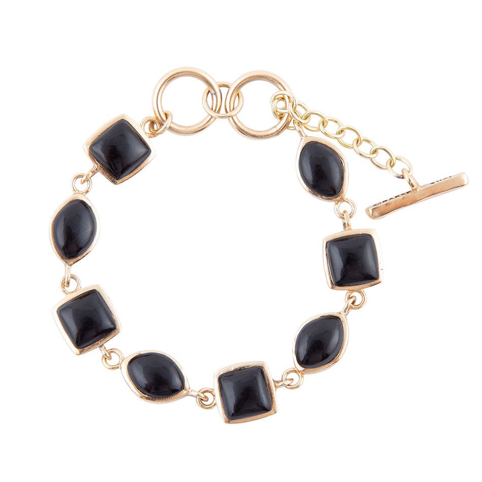Black Onyx Hammered Link Golden Bracelet
