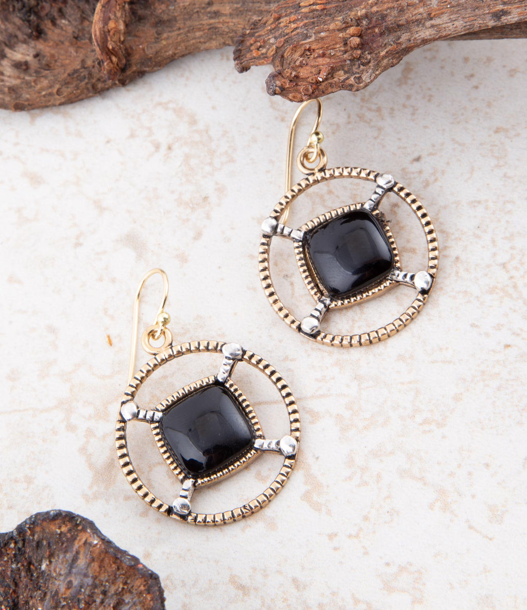 Black Onyx Mixed Metal Drop Earrings