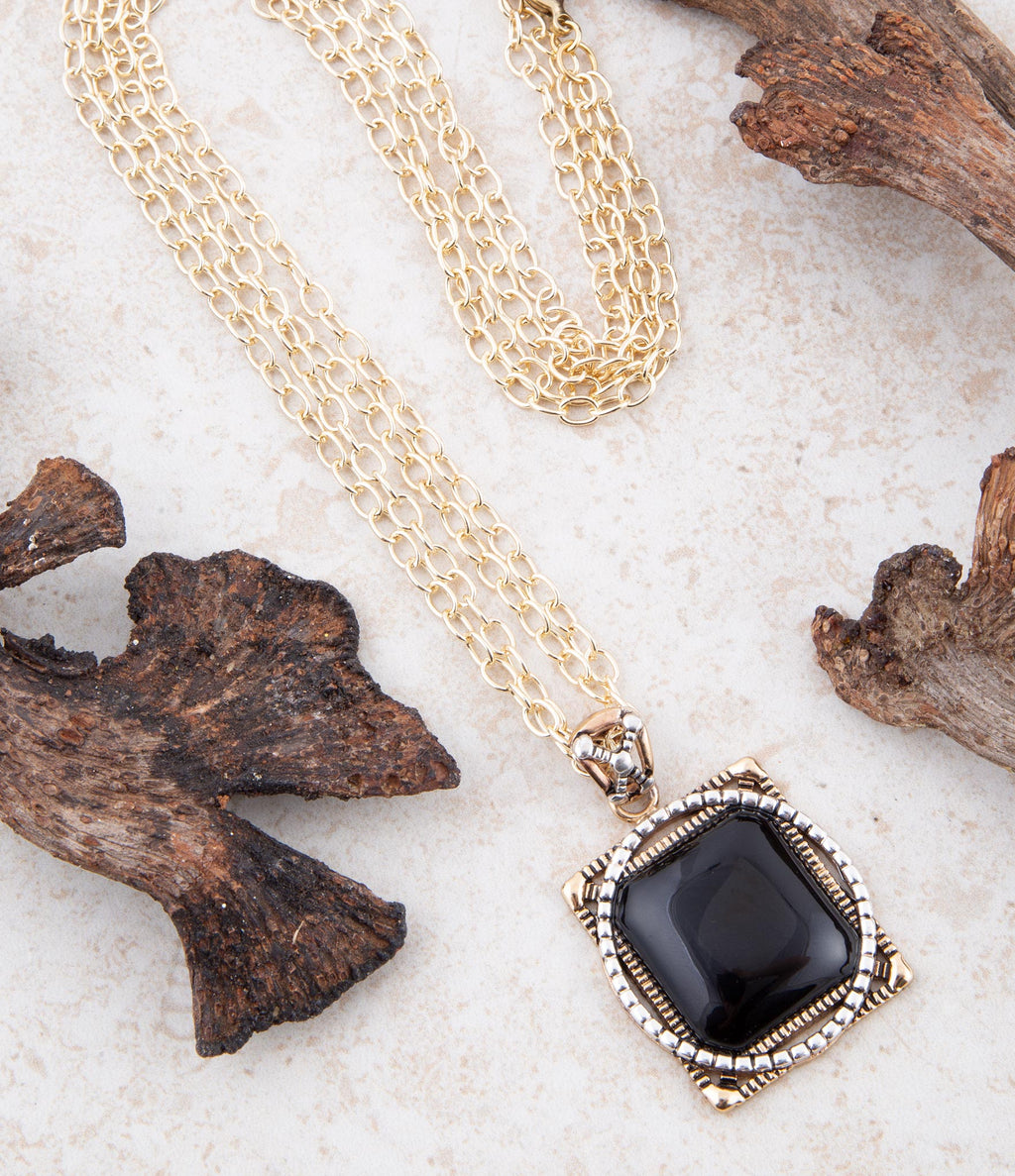 Black Onyx Mixed Metal Pendant Necklace