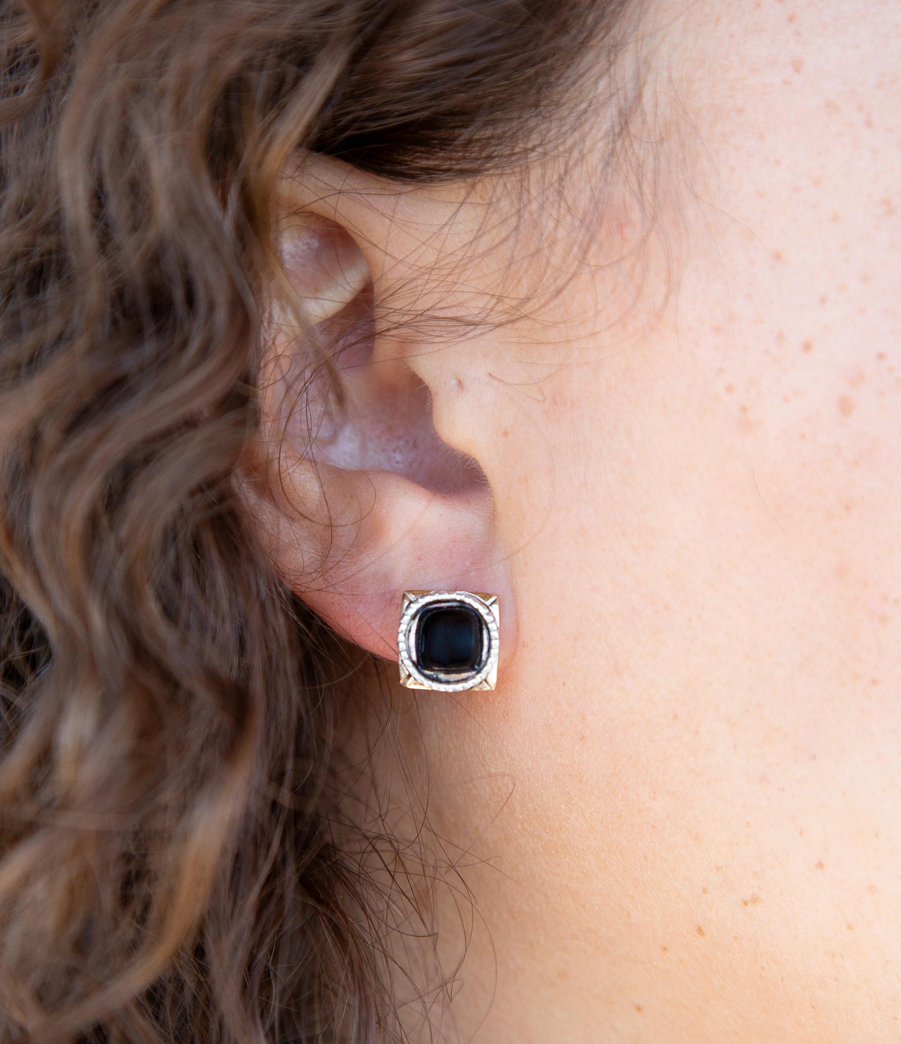 Black Onyx Mixed Metal Post Earrings