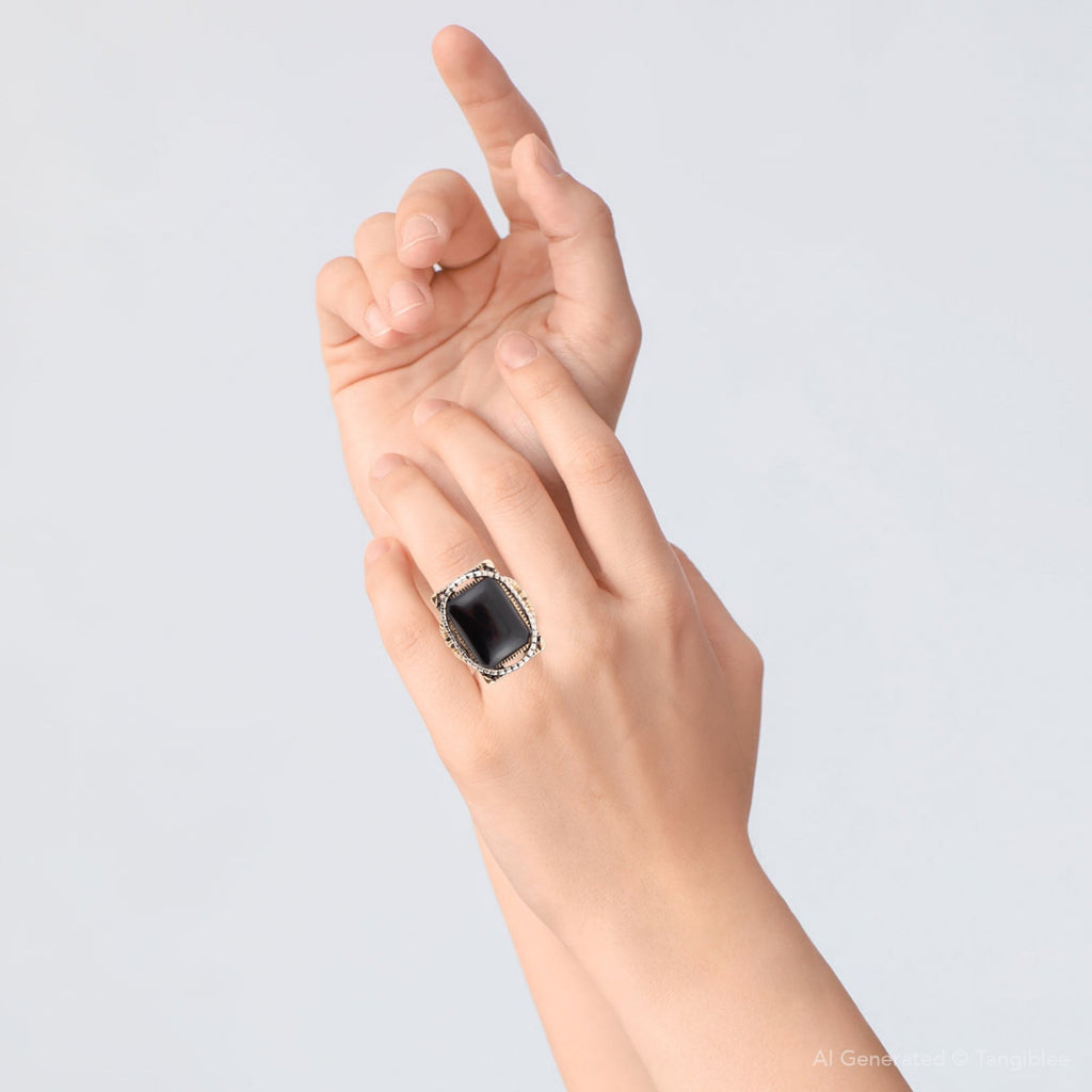 Black Onyx Mixed Metal Statement Ring