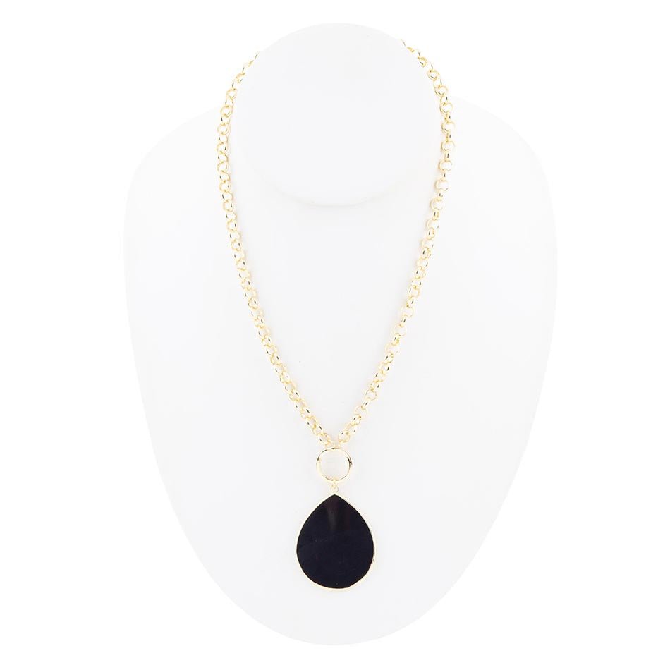 Black Onyx Teardrop Golden Chain Necklace