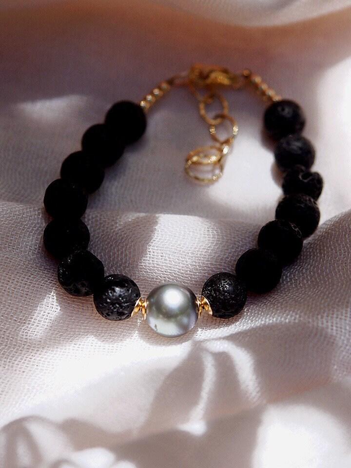 Black Lava and Tahitian Pearl Bracelet - Roselani