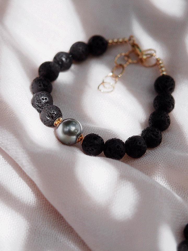 Black Lava and Tahitian Pearl Bracelet - Roselani