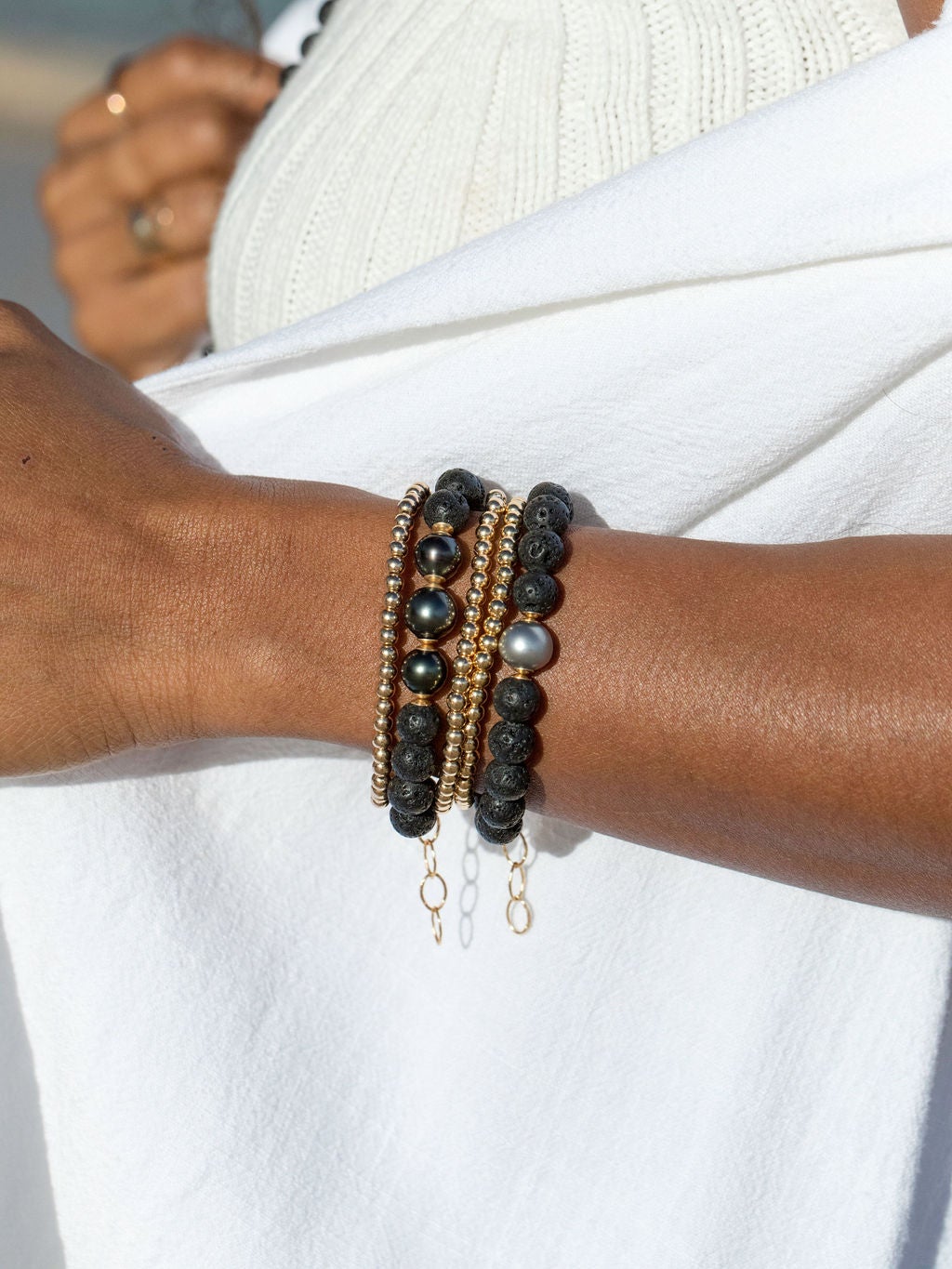 Black Lava and Tahitian Pearl Bracelet - Roselani