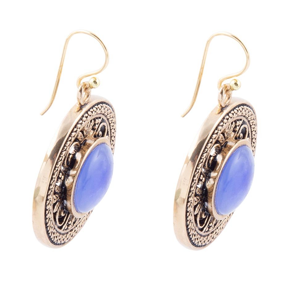 Blue Agate and Golden Detail Drop Earrings