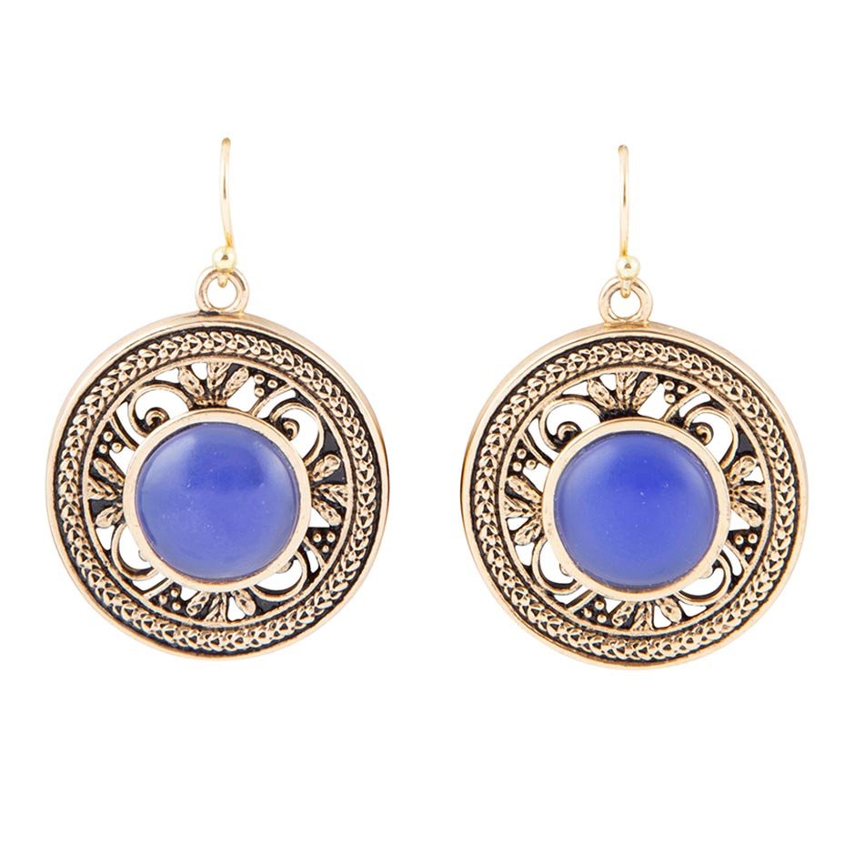 Blue Agate and Golden Detail Drop Earrings