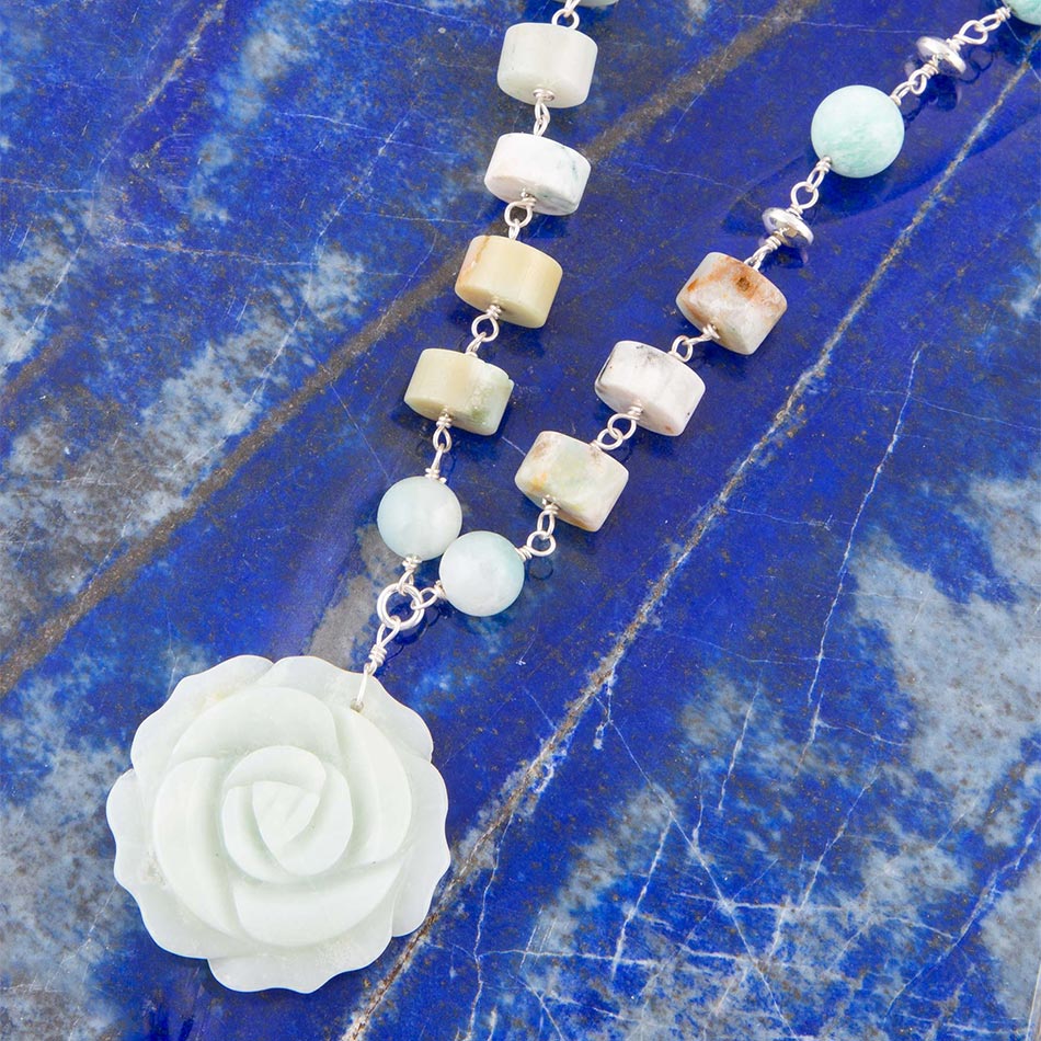 Blue Amazonite Rosette Sterling Necklace