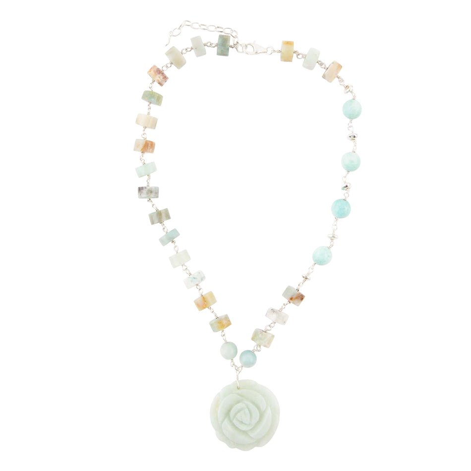 Blue Amazonite Rosette Sterling Necklace
