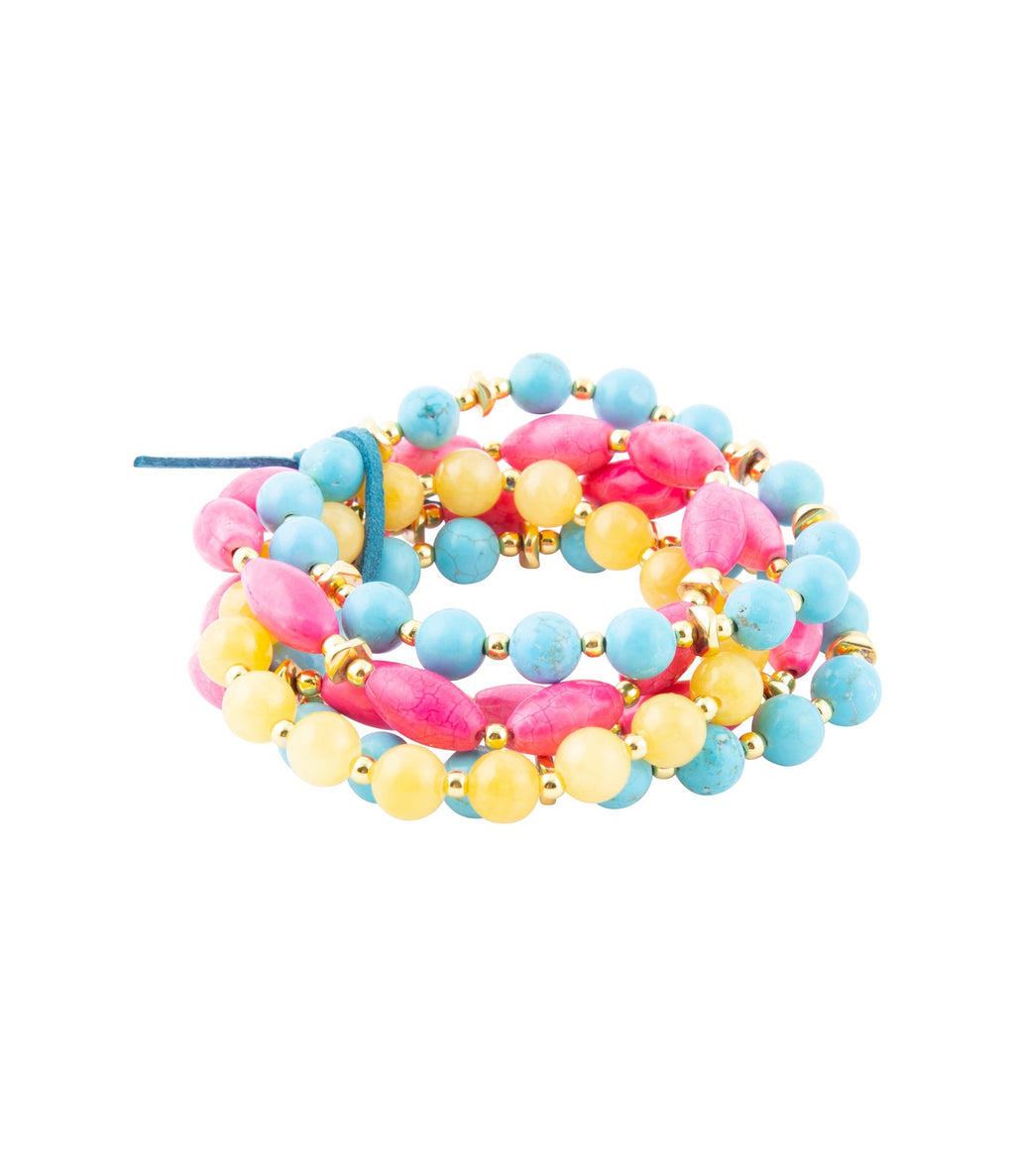 St. Augustine Pink Agate & Turquoise Stack Bracelet