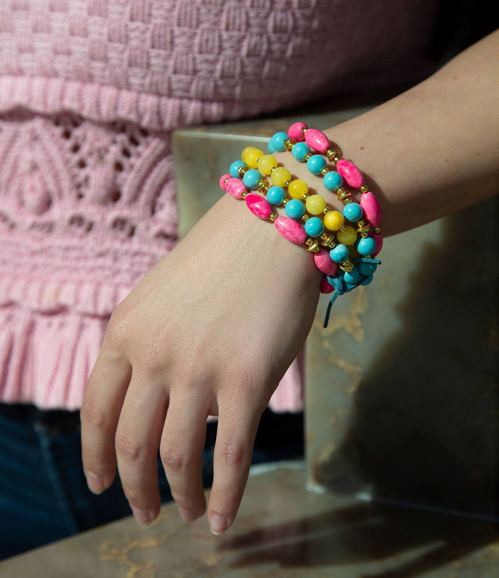 St. Augustine Pink Agate & Turquoise Stack Bracelet