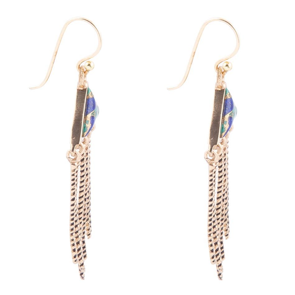 Blue Azurite Matrix Chandelier Golden Earrings