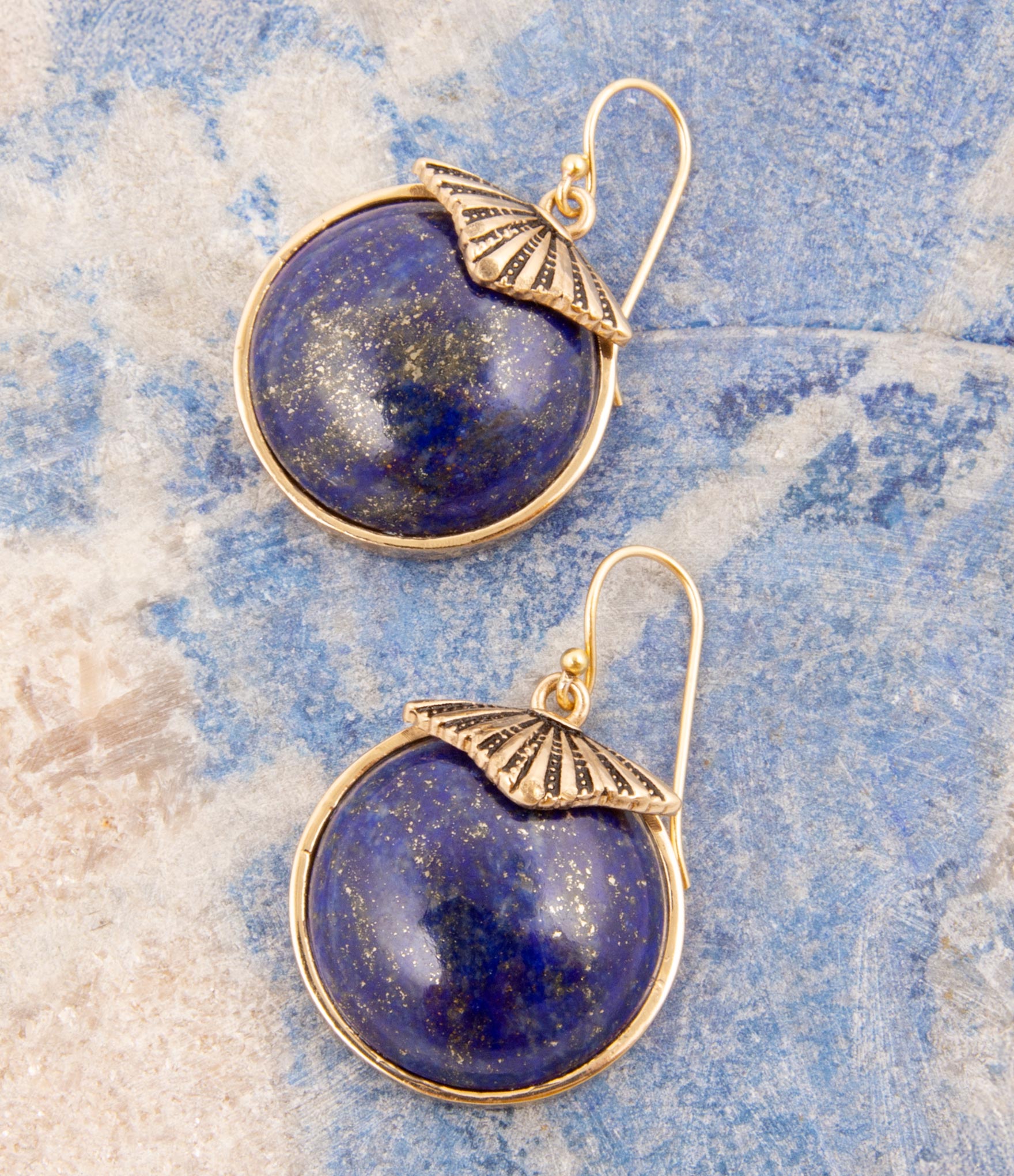 Blue Lapis Circle Golden Drop Earings
