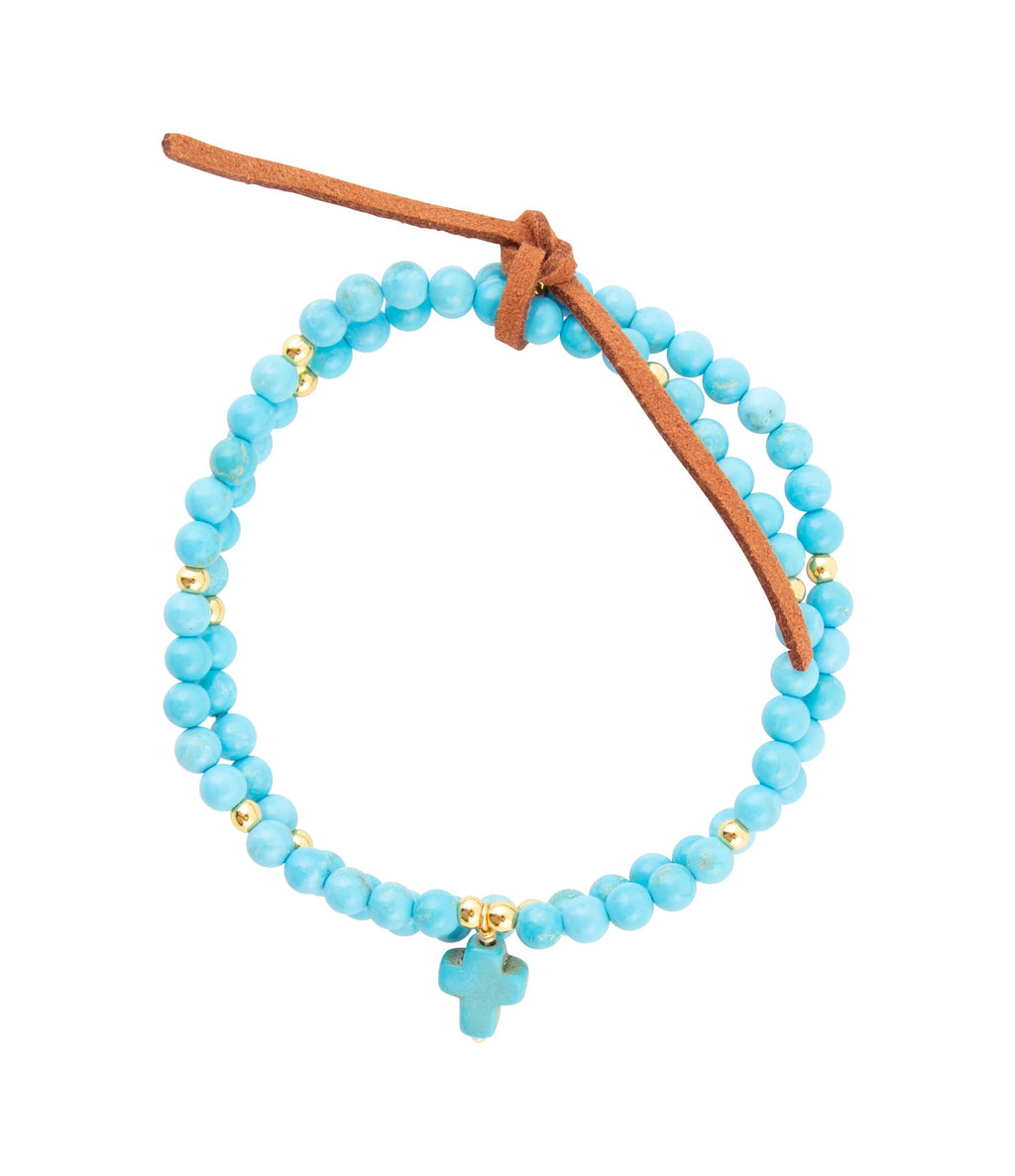 Blue Magnesite Golden Charm Stretch Bracelet Set