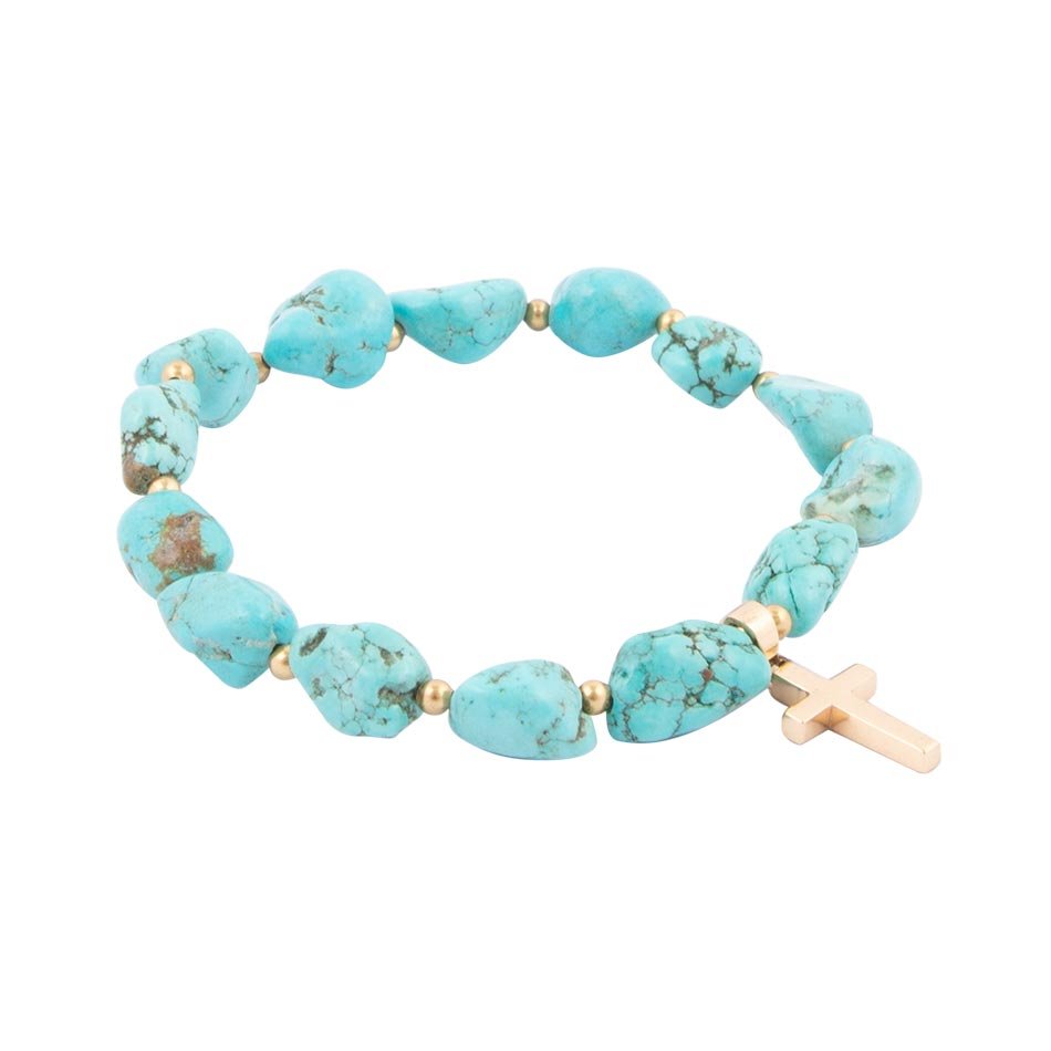 Blue Magnesite on the Cross Golden Charm Bracelet