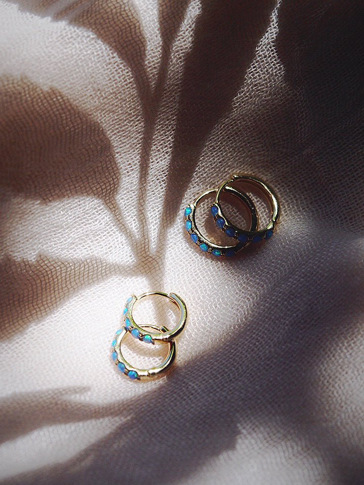 Blue Opal Huggie Hoop Earrings - Kehaulani