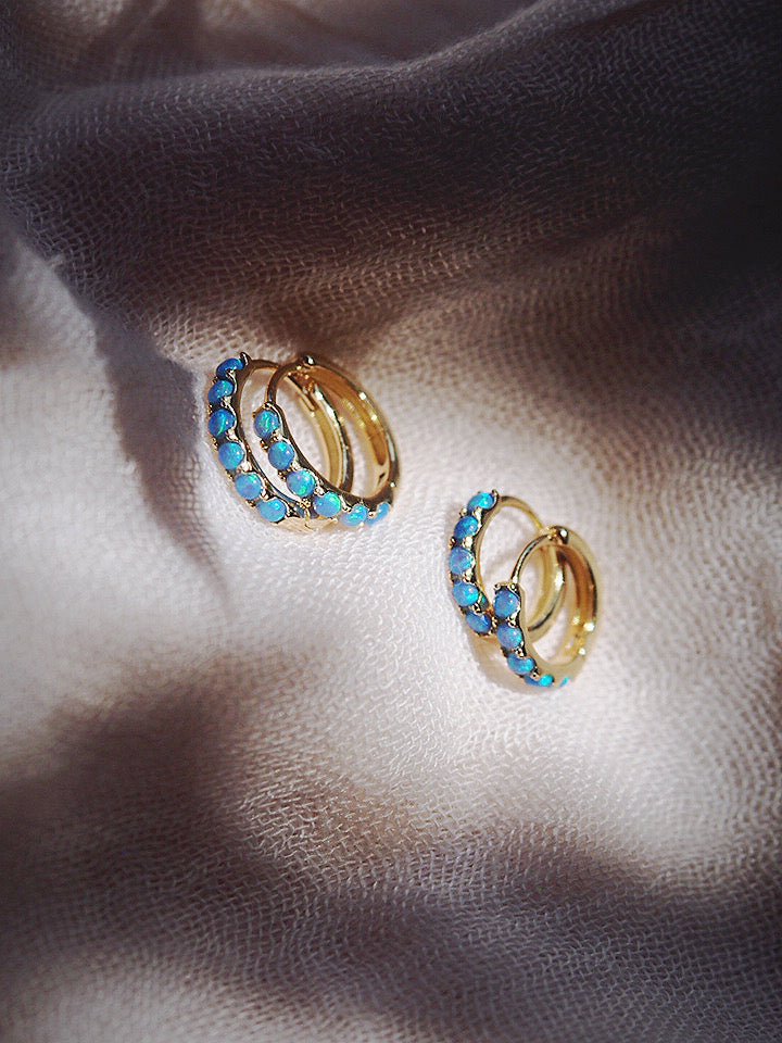 Blue Opal Huggie Hoop Earrings - Kehaulani