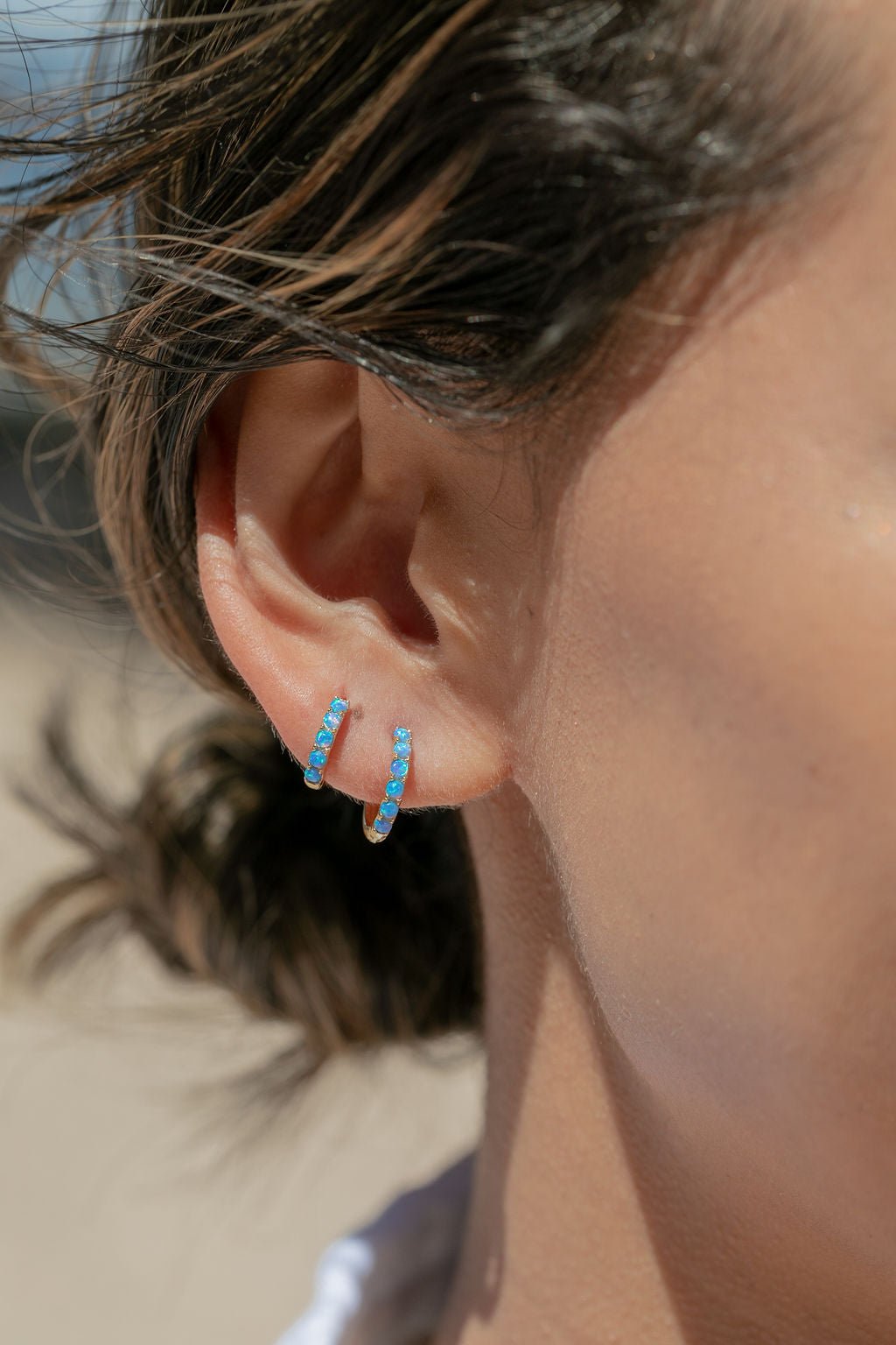 Blue Opal Huggie Hoop Earrings - Kehaulani