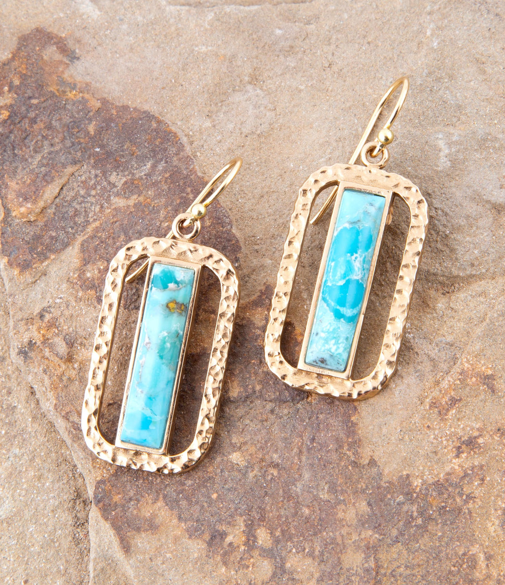 Blue Turquoise and Golden Bronze Open Earrings