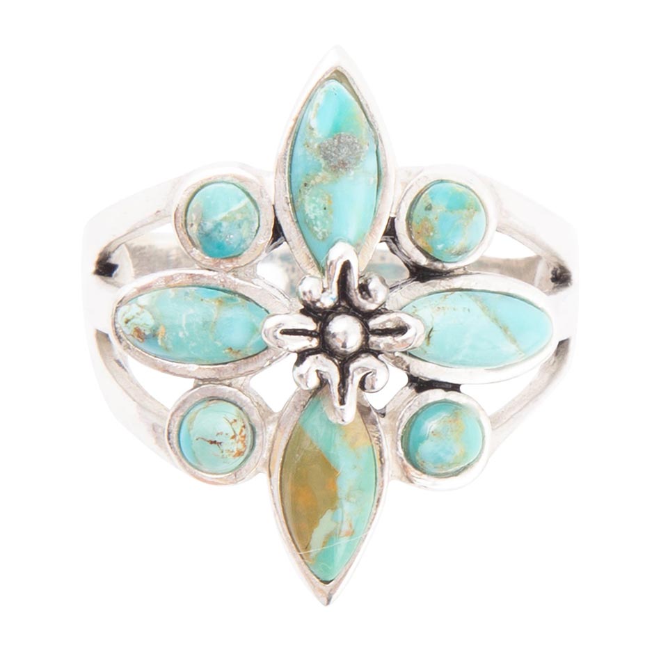 Floral Blue Turquoise and Sterling Silver Statement Ring