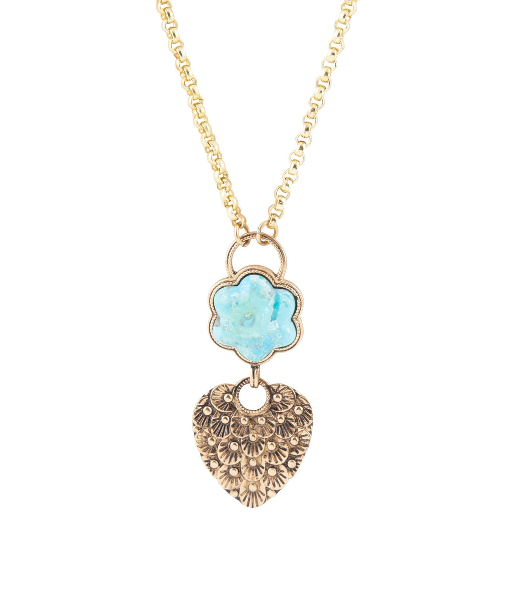 Blue Turquoise Flower Golden Necklace