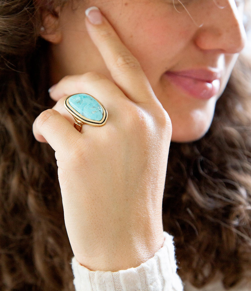 Blue Turquoise Golden Statement Ring
