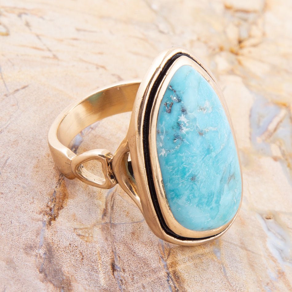 Blue Turquoise Golden Statement Ring