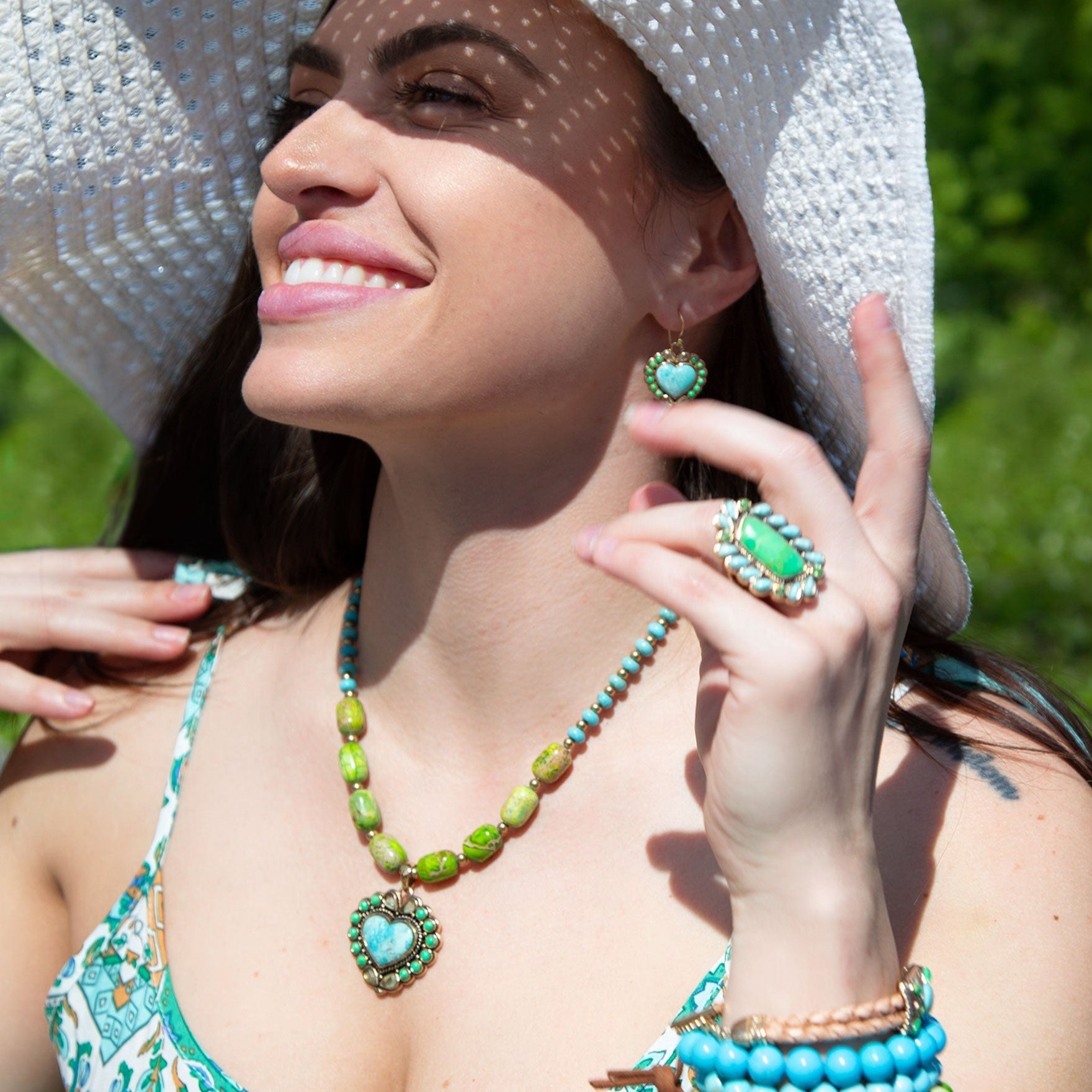 Legacy Heart Lime Green and Blue Turquoise Golden Drop Earrings