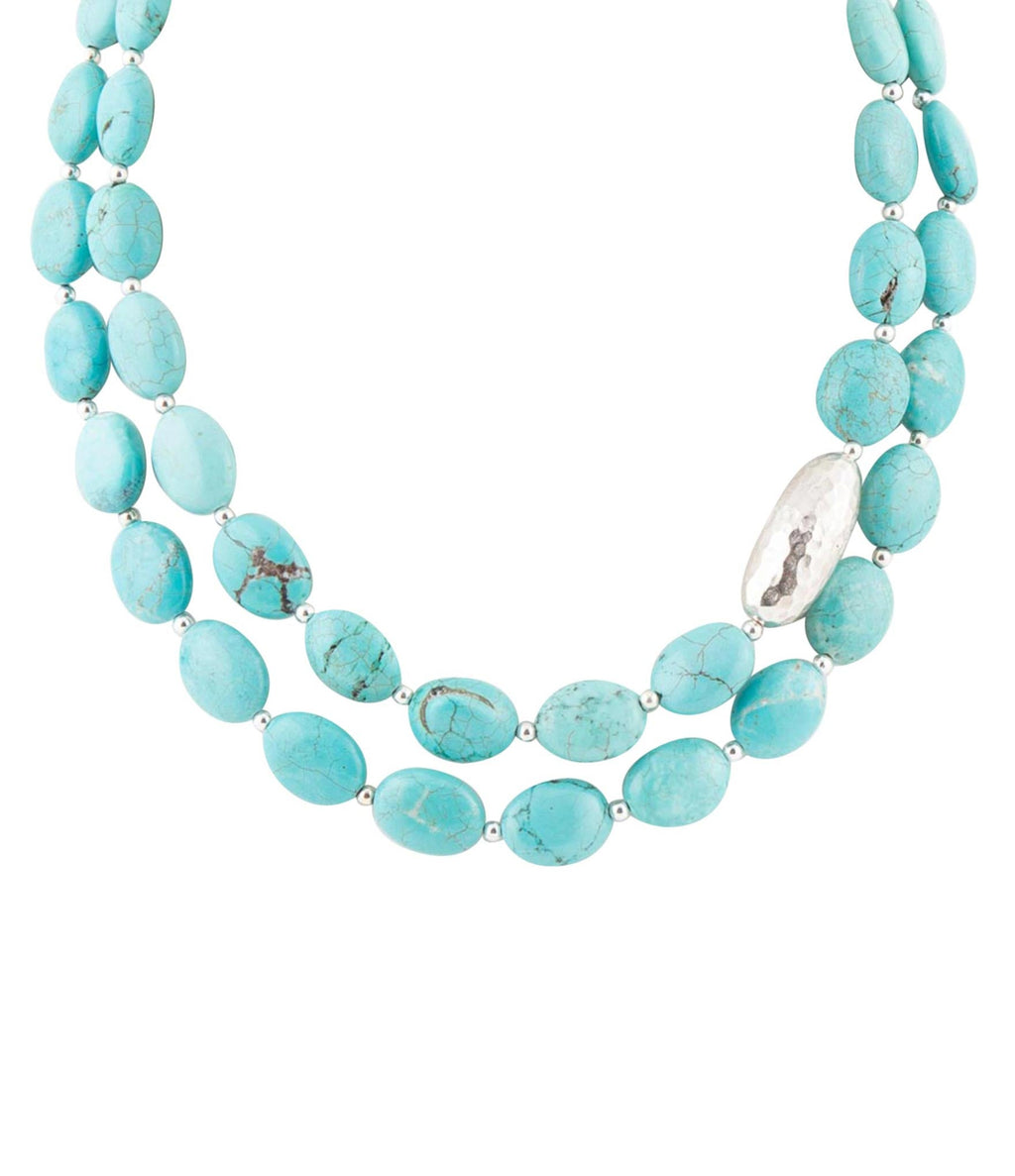 Blue Turquoise Magnesite Sterling Silver Strand Necklace