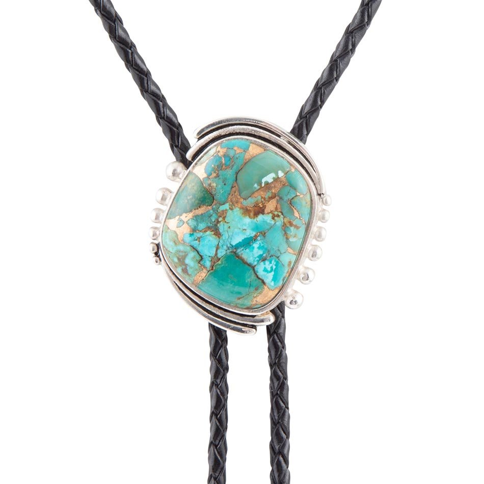 Blue Turquoise Matrix Sterling Silver Bolo Tie Necklace