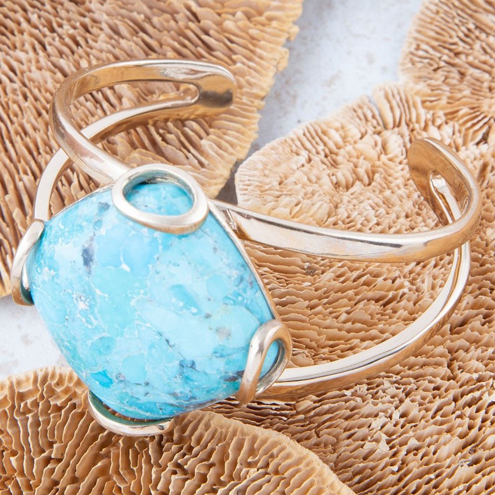 Blue Turquoise Rhombus Statement Cuff Bracelet