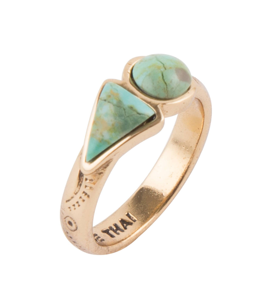 Blue Turquoise Shape Golden Bronze Ring