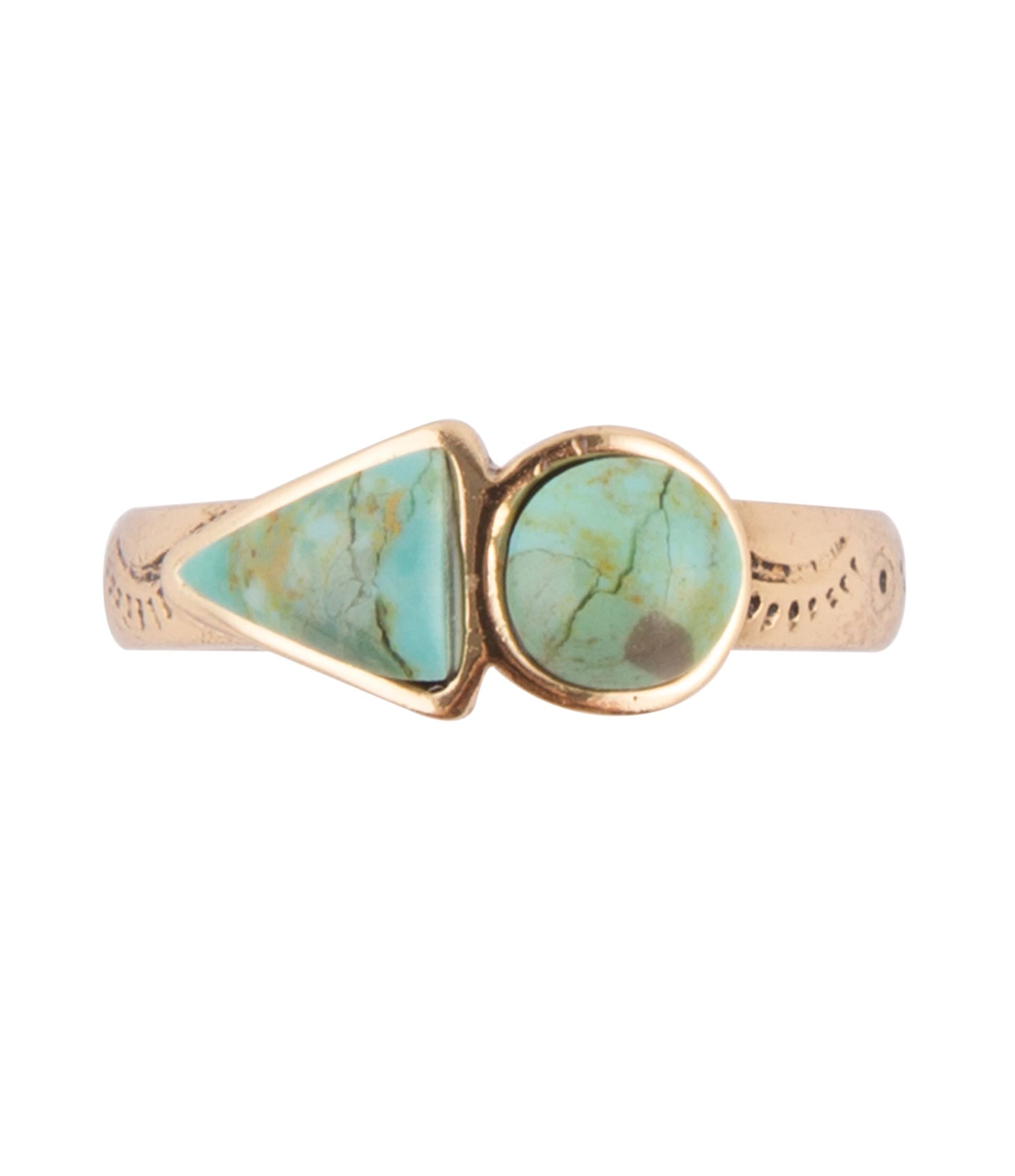 Blue Turquoise Shape Golden Bronze Ring