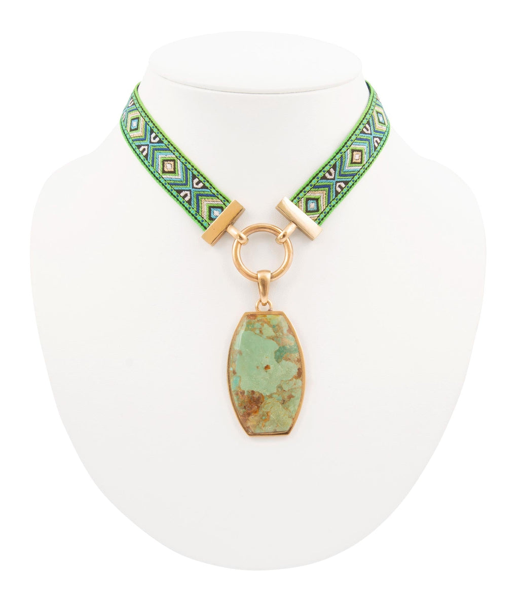 Blue Turquoise Textile Blue and Green Ribbon Necklace