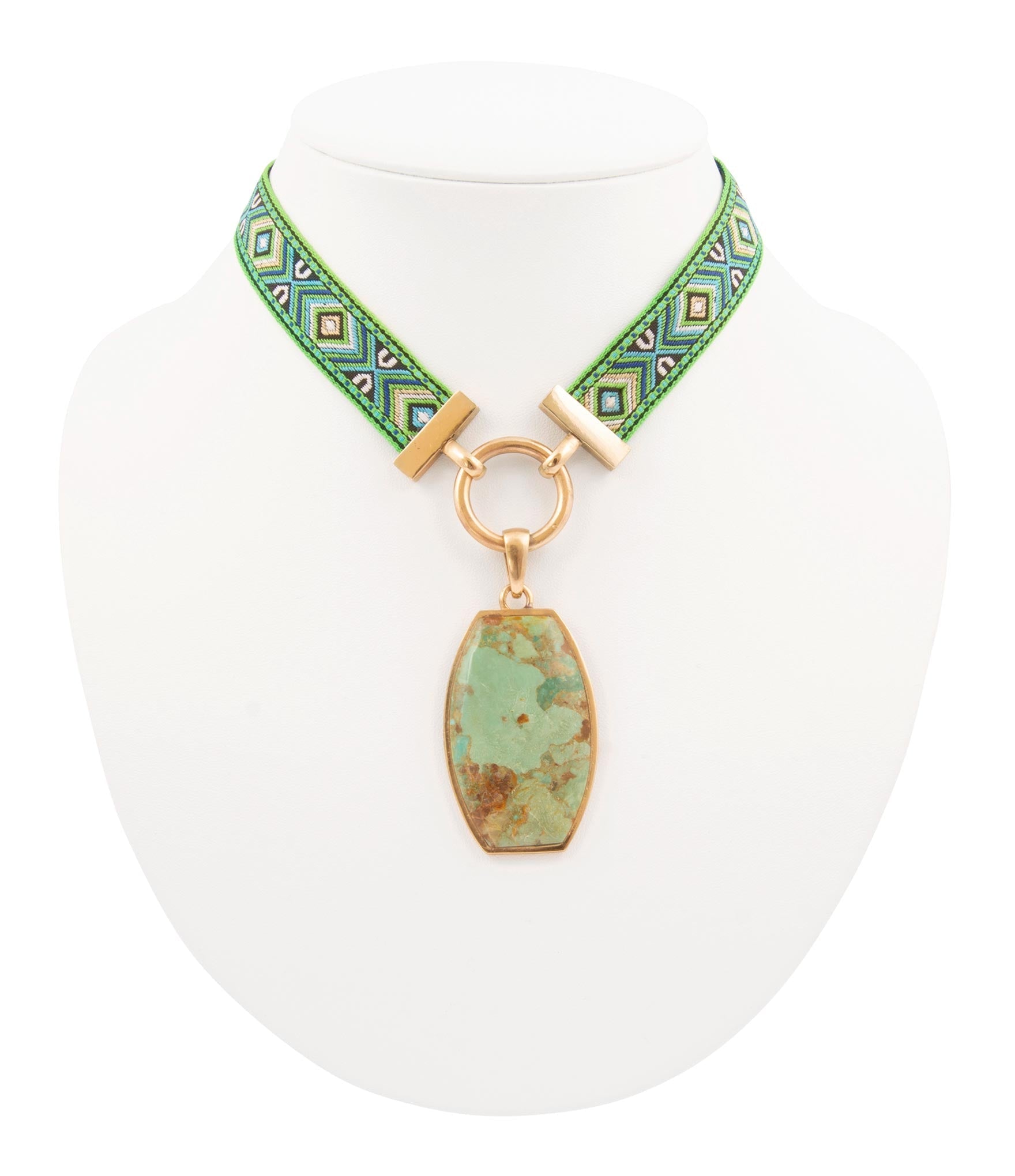 Blue Turquoise Textile Blue and Green Ribbon Necklace