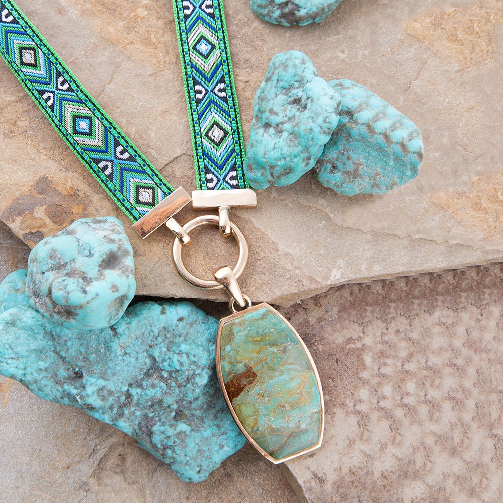 Blue Turquoise Textile Blue and Green Ribbon Necklace