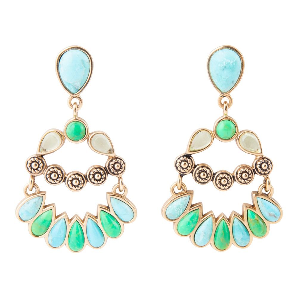 Legacy Blue and Lime Turquoise Golden Post Drop Earrings