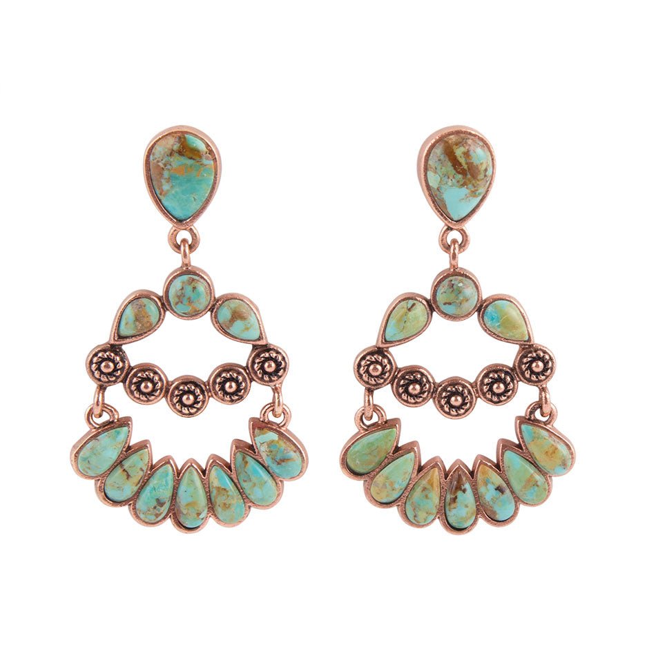 Botanical Green Turquoise Golden Statement Earrings