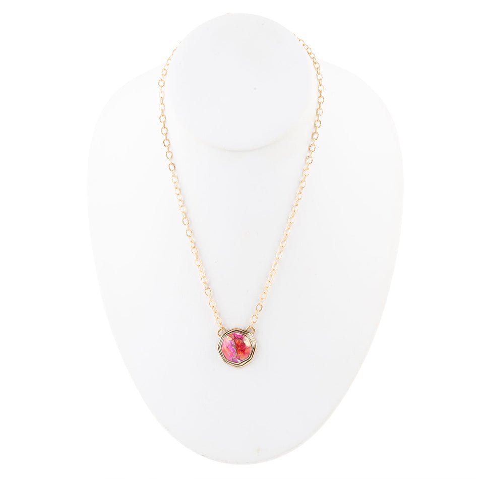 Luca Pink Magenta Spiny Oyster Golden Pendant Necklace