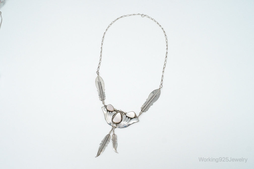 Vintage Native America Pink Mother Of Pearl Sterling Silver Necklace