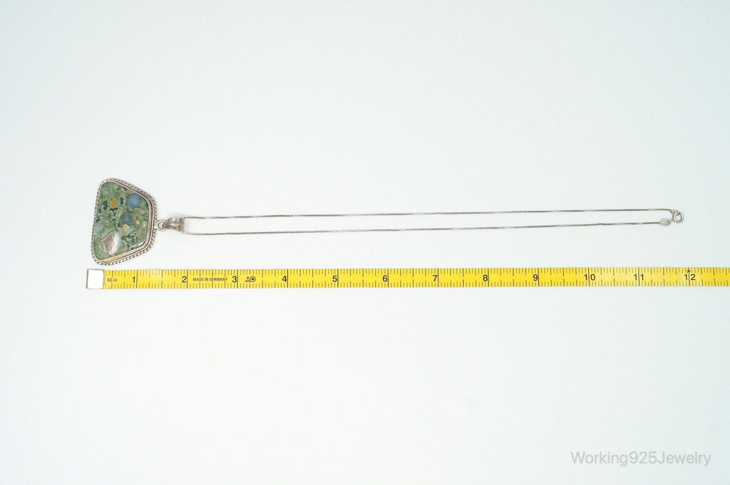 Vintage Large Crazy Lace Agate Sterling Silver Necklace