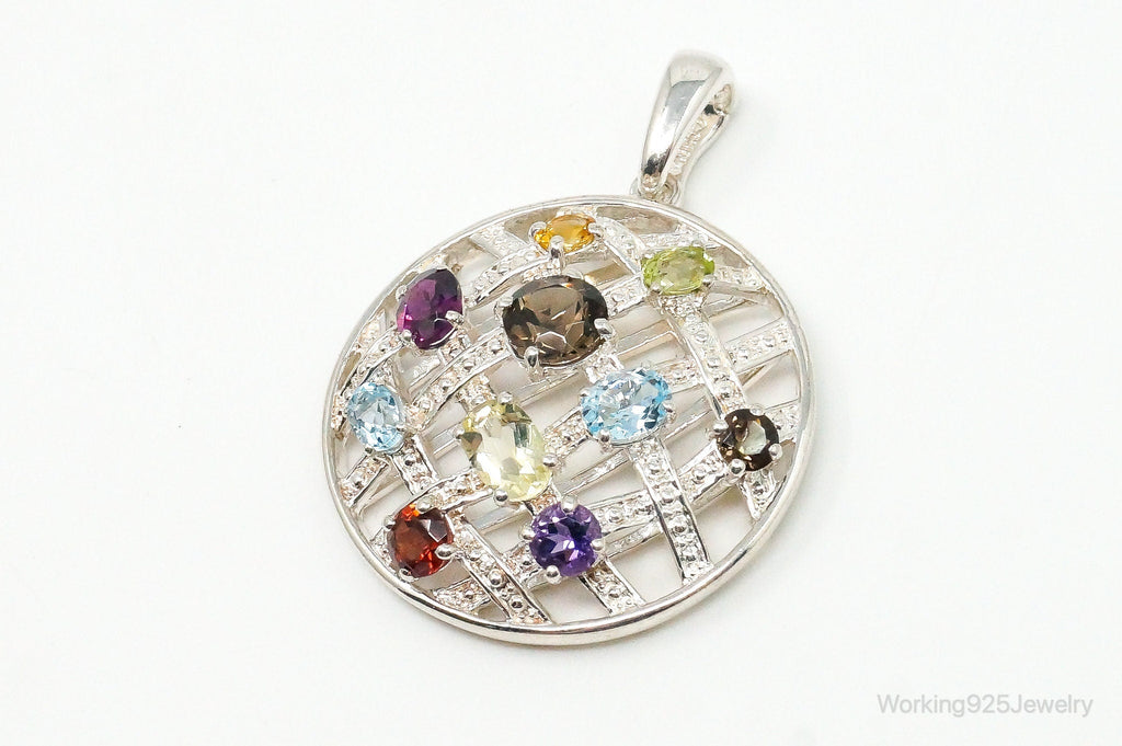 Vintage Multi Gemstone Sterling Silver Necklace Pendant
