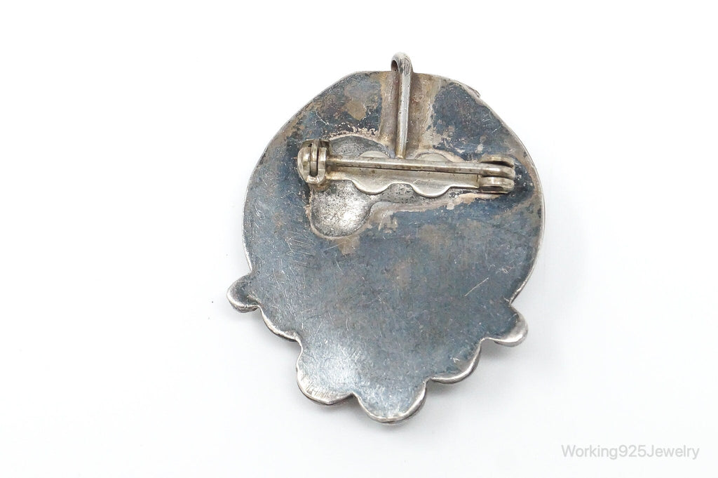 Vintage Native American Unsigned Turquoise Sterling Silver Pendant Brooch Pin