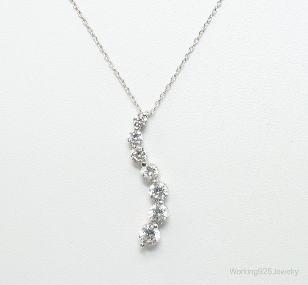 Vintage Cubic Zirconia Journey Necklace Sterling Silver - 18 Inch Chain