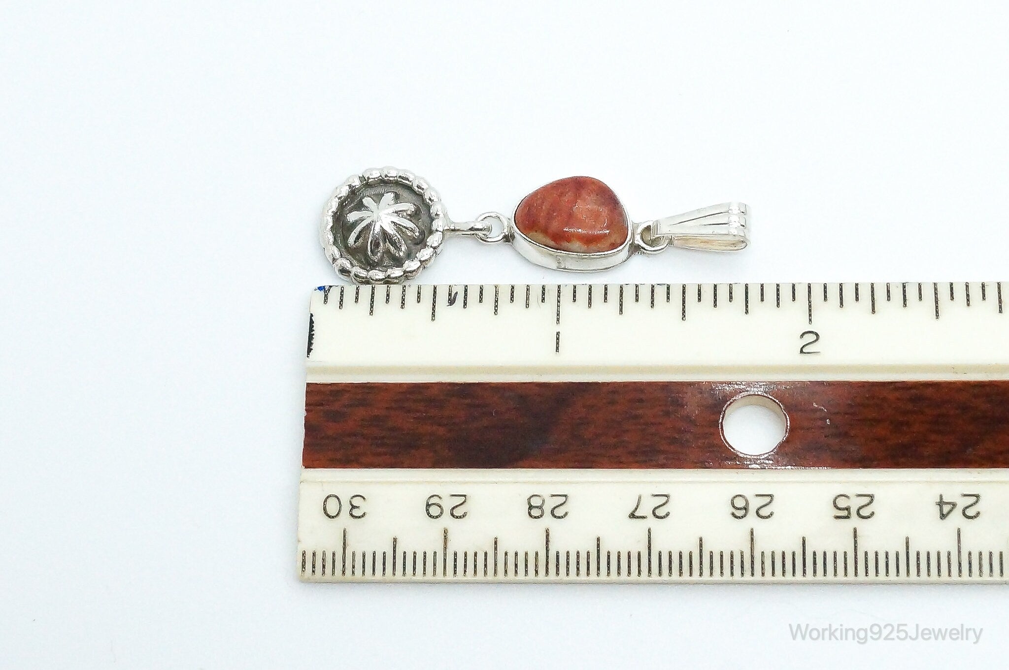 Vintage Native American Unsigned Coral Sterling Silver Pendant