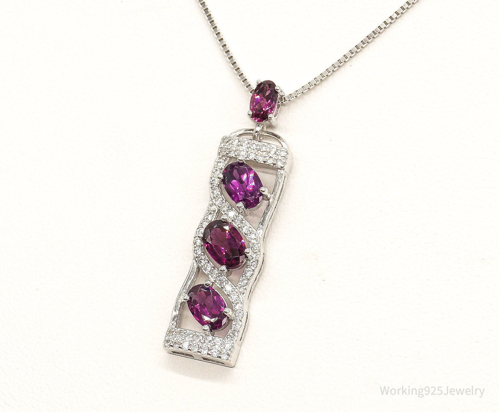 Rhodolite Garnet Cubic Zirconia Sterling Silver Necklace