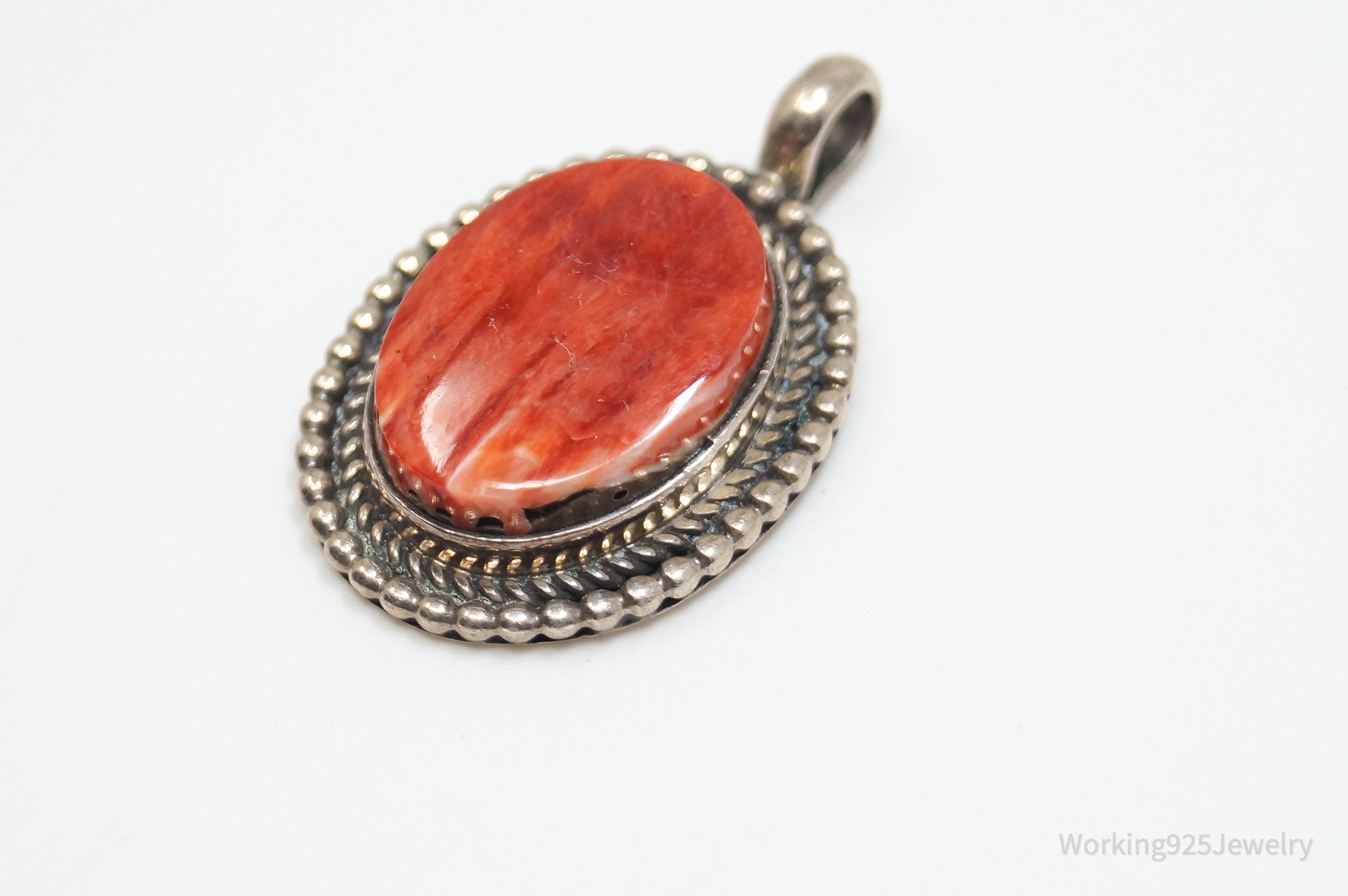 Vintage Handmade Native American EA Coral Sterling Silver Pendant